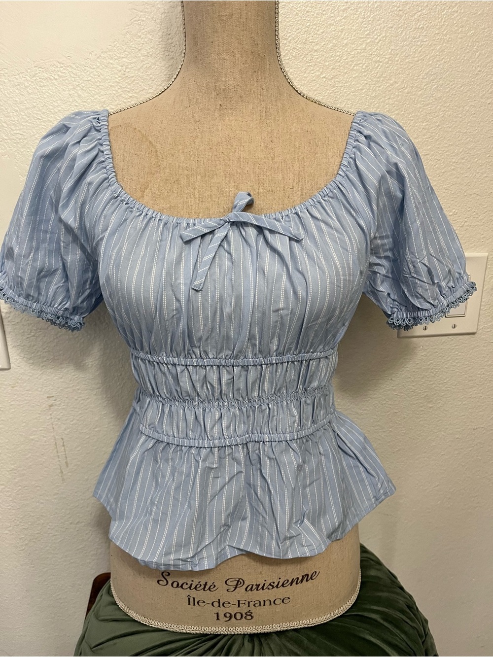 Celebrity Pink Light Blue & White Striped Peasant Blouse